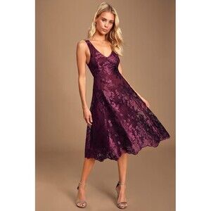 LULUS Dress Womens Large Purple Belynn Midi Embroidered Sleeveless Lace Prom NWT
